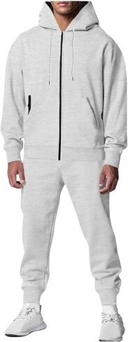 Athletic Sweatsuit Set for Men 2 Piece Tracksuit Full Zip up Hoodie Sweatshirt Jacket Bound Feet Jogger Sweatpant Suit in Kuwait