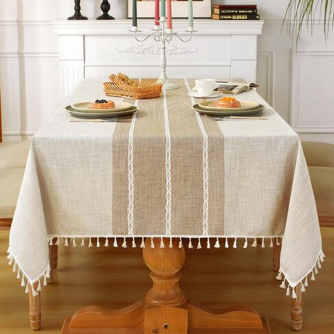 Laolitou Rustic Tablecloth Cotton Linen Waterproof Farmhouse Tablecloth Burlap Table Cloths for Kitchen Dining Cloth Table Cloth for Rectangle Tables Coffee Lines Rectangle,55''x70'',4-6 Seats in Kuwait