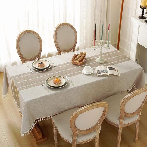 Laolitou Rustic Tablecloth Cotton Linen Waterproof Farmhouse Tablecloth Burlap Table Cloths for Kitchen Dining Cloth Table Cloth for Rectangle Tables Coffee Lines Rectangle,55''x70'',4-6 Seats in Kuwait