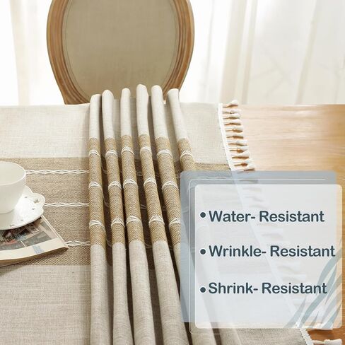 Laolitou Rustic Tablecloth Cotton Linen Waterproof Farmhouse Tablecloth Burlap Table Cloths for Kitchen Dining Cloth Table Cloth for Rectangle Tables Coffee Lines Rectangle,55''x70'',4-6 Seats in Kuwait