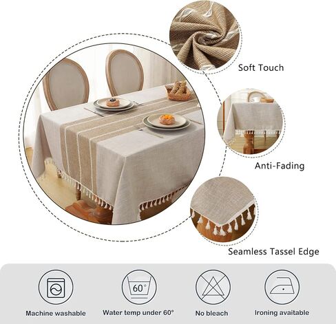 Laolitou Rustic Tablecloth Cotton Linen Waterproof Farmhouse Tablecloth Burlap Table Cloths for Kitchen Dining Cloth Table Cloth for Rectangle Tables Coffee Lines Rectangle,55''x70'',4-6 Seats in Kuwait