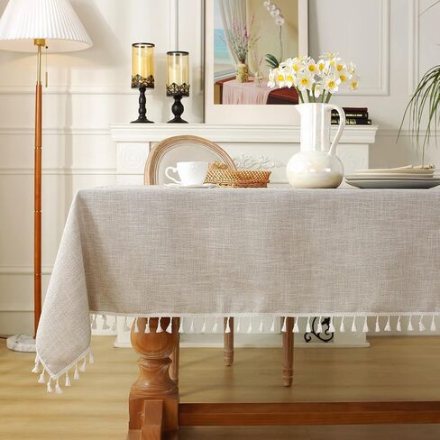 Laolitou Rustic Tablecloth Cotton Linen Waterproof Farmhouse Tablecloth Burlap Table Cloths for Kitchen Dining Cloth Table Cloth for Rectangle Tables Coffee Lines Rectangle,55''x70'',4-6 Seats in Kuwait