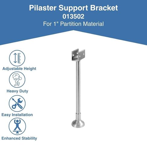 Stainless Steel Support Bracket – Commercial Restroom Stall Pilaster Reinforcement Hardware – Adjustable Floor Mount Brace - 0135PS (for 1" Partition Material - 013502) in Kuwait