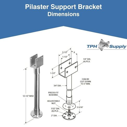 Stainless Steel Support Bracket – Commercial Restroom Stall Pilaster Reinforcement Hardware – Adjustable Floor Mount Brace - 0135PS (for 1" Partition Material - 013502) in Kuwait