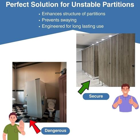 Stainless Steel Support Bracket – Commercial Restroom Stall Pilaster Reinforcement Hardware – Adjustable Floor Mount Brace - 0135PS (for 1" Partition Material - 013502) in Kuwait