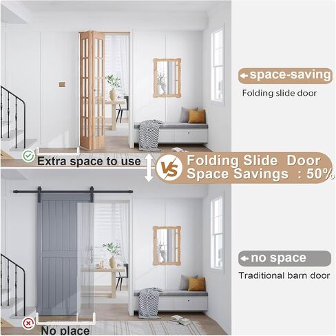باب خزانة EaseLife Bifold، لفتح 36 بوصة × 80 بوصة (مزدوج 18 × 80)، أبواب الحظيرة الزجاجية الفرنسية مع مجموعة أدوات انزلاقية ثنائية الطي مخفية بطول 3 أقدام، باب مُجمَّع مسبقًا، سهل التركيب، تلطيخ بنفسك in Kuwait