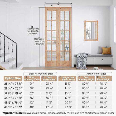 باب خزانة EaseLife Bifold، لفتح 36 بوصة × 80 بوصة (مزدوج 18 × 80)، أبواب الحظيرة الزجاجية الفرنسية مع مجموعة أدوات انزلاقية ثنائية الطي مخفية بطول 3 أقدام، باب مُجمَّع مسبقًا، سهل التركيب، تلطيخ بنفسك in Kuwait