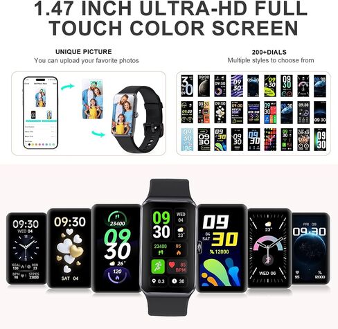 Fitness Tracker, Activity Trackers with 24/7 Heart Rate Blood Pressure Blood Oxygen Sleep Monitor, Step Counter with 100+ Sports Modes, Calorie Smart Watch Pedometer for Men Women in Kuwait