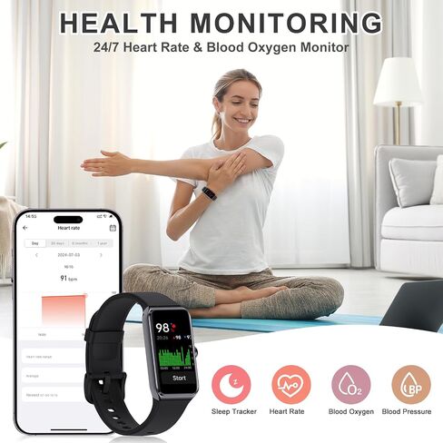 Fitness Tracker, Activity Trackers with 24/7 Heart Rate Blood Pressure Blood Oxygen Sleep Monitor, Step Counter with 100+ Sports Modes, Calorie Smart Watch Pedometer for Men Women in Kuwait