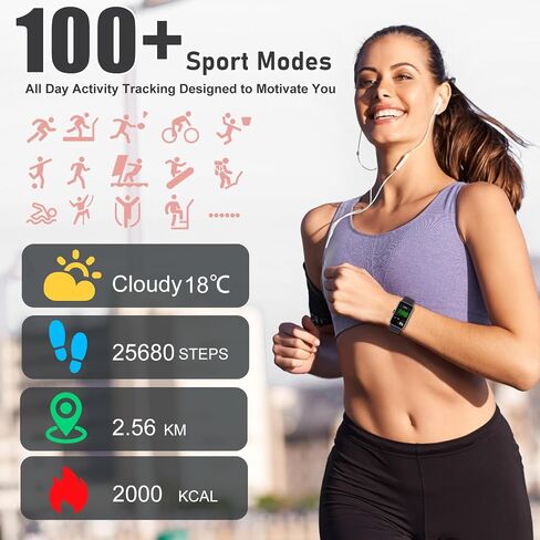 Fitness Tracker, Activity Trackers with 24/7 Heart Rate Blood Pressure Blood Oxygen Sleep Monitor, Step Counter with 100+ Sports Modes, Calorie Smart Watch Pedometer for Men Women in Kuwait