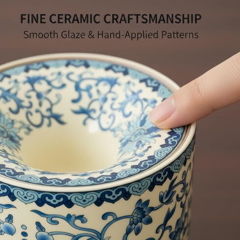 Chinese Blue and White Porcelain Ashtray - Ceramic Floral Design with Funnel Top, Windproof Ash Holder or Tea Dregs for Home Office Decor, "Fu" Feng Shui Luck Symbol. in Kuwait