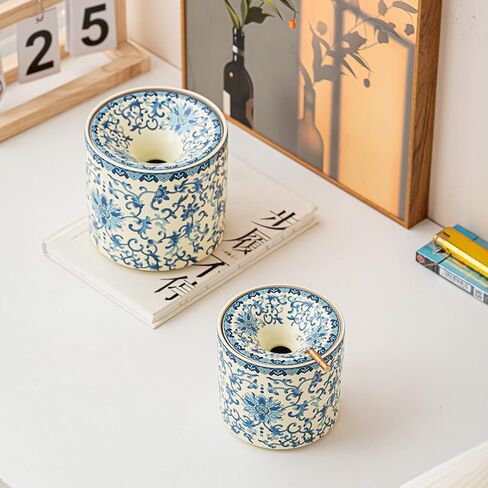 Chinese Blue and White Porcelain Ashtray - Ceramic Floral Design with Funnel Top, Windproof Ash Holder or Tea Dregs for Home Office Decor, "Fu" Feng Shui Luck Symbol. in Kuwait