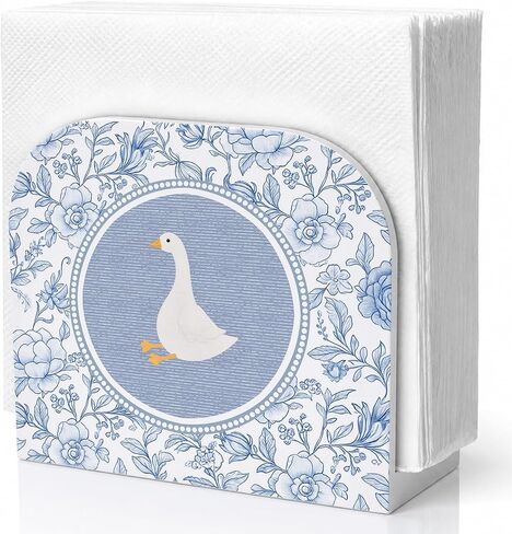 Chinoiserie Goose Floral Napkin Holder for Table, Blue and White Grandmillennial Goose Wooden Standing Napkin Dispenser Holder for Kitchen Dining Room Party Cocktail Bar Decor in Kuwait