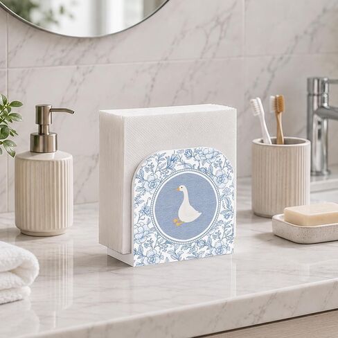 Chinoiserie Goose Floral Napkin Holder for Table, Blue and White Grandmillennial Goose Wooden Standing Napkin Dispenser Holder for Kitchen Dining Room Party Cocktail Bar Decor in Kuwait