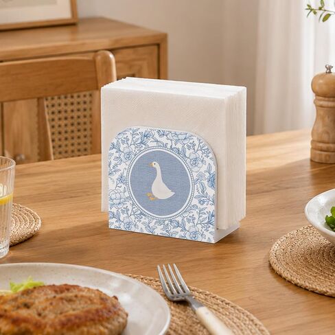 Chinoiserie Goose Floral Napkin Holder for Table, Blue and White Grandmillennial Goose Wooden Standing Napkin Dispenser Holder for Kitchen Dining Room Party Cocktail Bar Decor in Kuwait
