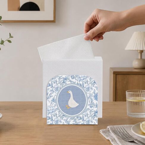 Chinoiserie Goose Floral Napkin Holder for Table, Blue and White Grandmillennial Goose Wooden Standing Napkin Dispenser Holder for Kitchen Dining Room Party Cocktail Bar Decor in Kuwait