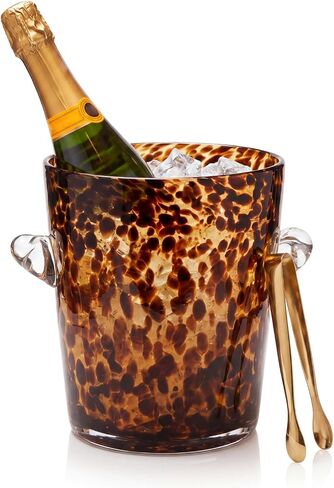 Domensi Tortoiseshell Ice Bucket with Tongs 7" x 6 1/4" Diameter Chiller Beverage Tub Cocktail Home Bar Accessories, Wine, Beer Ice Bucket for Drinks and Parties, Champagne Drink Cooler in Kuwait
