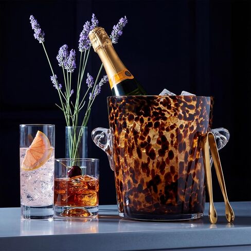 Domensi Tortoiseshell Ice Bucket with Tongs 7" x 6 1/4" Diameter Chiller Beverage Tub Cocktail Home Bar Accessories, Wine, Beer Ice Bucket for Drinks and Parties, Champagne Drink Cooler in Kuwait