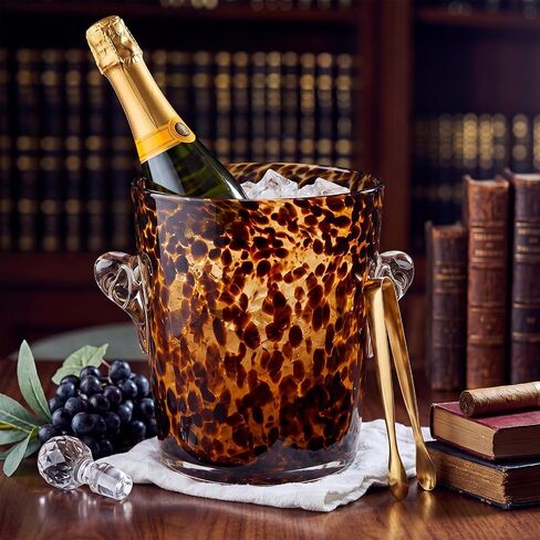 Domensi Tortoiseshell Ice Bucket with Tongs 7" x 6 1/4" Diameter Chiller Beverage Tub Cocktail Home Bar Accessories, Wine, Beer Ice Bucket for Drinks and Parties, Champagne Drink Cooler in Kuwait
