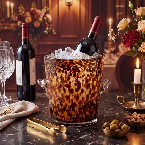 Domensi Tortoiseshell Ice Bucket with Tongs 7" x 6 1/4" Diameter Chiller Beverage Tub Cocktail Home Bar Accessories, Wine, Beer Ice Bucket for Drinks and Parties, Champagne Drink Cooler in Kuwait