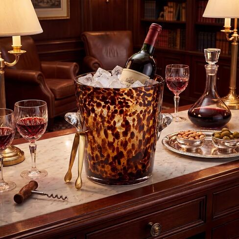 Domensi Tortoiseshell Ice Bucket with Tongs 7" x 6 1/4" Diameter Chiller Beverage Tub Cocktail Home Bar Accessories, Wine, Beer Ice Bucket for Drinks and Parties, Champagne Drink Cooler in Kuwait