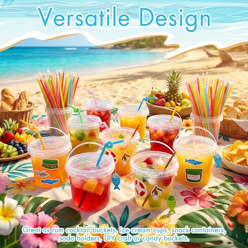 Funnymoom 24 Pack 25 oz Gone Fishing Clear Plastic Drink Buckets with Lid and Straw Fish Bobber Reusable Fishing Party Cups Ice Cream Buckets Gifts for Birthday Party Favor Supplies in Kuwait