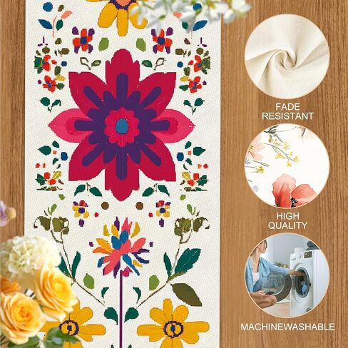 مجموعة مفرش طاولة ومفارش زهور من ANNA QUEEN Boho مكونة من 6 قطع، مفرش طاولة مقاس 13 بوصة × 72 بوصة مع مفارش مقاس 12 بوصة × 18 بوصة، ديكور طاولة الفن الشعبي لطاولة الطعام وحفلات الزفاف والمطبخ للاستخدام اليومي in Kuwait