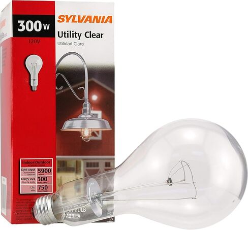 Sylvania 300 Watt Utility Light Bulb 1 Pack - Incandescent PS30 E26 Medium Base High Output Bulbs for Garages, Barns, Sheds & Security, 300W 120V Clear Warm White 2850K in Kuwait