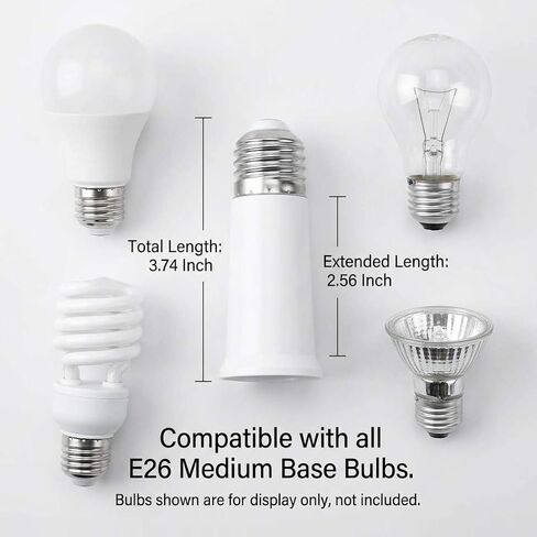QWORK E26 Light Socket Extender 2.56 Inch Extension, 2 PackMedium Screw Base Adapter Max 200W Heat Resistant Flame Retardant Material Easy Twist Installation in Kuwait