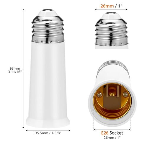 QWORK E26 Light Socket Extender 2.56 Inch Extension, 2 PackMedium Screw Base Adapter Max 200W Heat Resistant Flame Retardant Material Easy Twist Installation in Kuwait