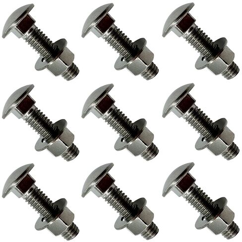 (10) 3/8-16 x 1.5"- 304 (18-8) Grade Stainless Steel Carriage Bolts Screws Dome Head Nuts & Washers Included for Trailer Deck Floors headboards-Rust Resistant by BRAUNY BOY- Qty (10) in Kuwait