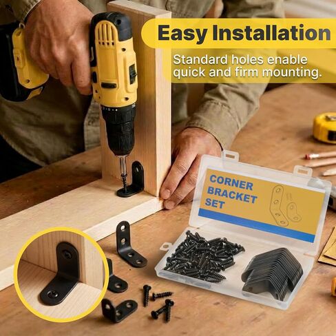 20PCS L Bracket Corner Bracket, 2 Sizes Black Stainless Steel Heavy Duty with 70 Screws in Kuwait