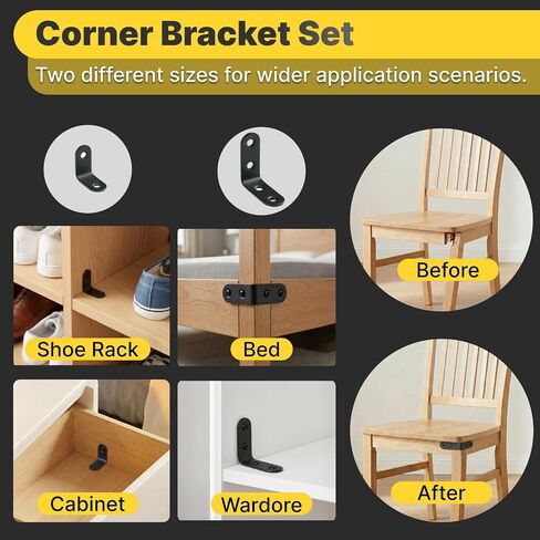20PCS L Bracket Corner Bracket, 2 Sizes Black Stainless Steel Heavy Duty with 70 Screws in Kuwait