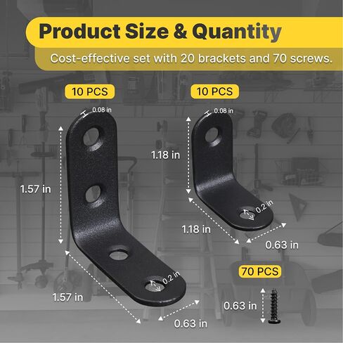 20PCS L Bracket Corner Bracket, 2 Sizes Black Stainless Steel Heavy Duty with 70 Screws in Kuwait
