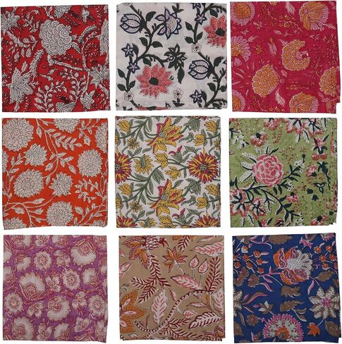 Marubhumi 10 Pc Cotton Cloth Napkins- Hand Block Print, Eco-Friendly, Dinner Napkins, Floral,Hand Made Size 16x16 Inch Printed Home Decor Multicolored in Kuwait