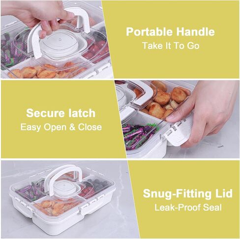 Large Snackle Box Container with Dip Container, 5 Compartments Snack Container with Lid and Handle, Veggie Fruit Divided Serving Tray for Party, Picnic, Dishwasher Safe, BPA-Free in Saudi Arabia