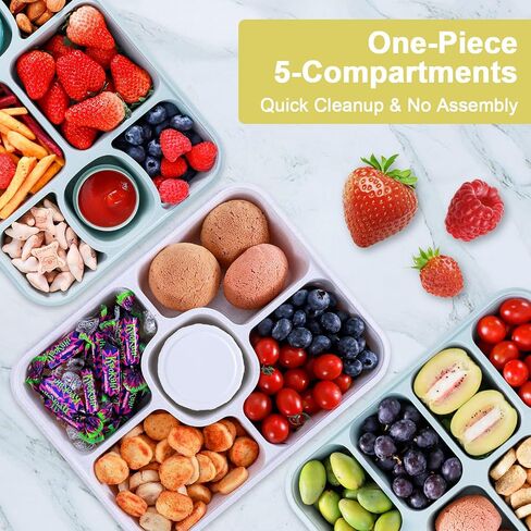 Large Snackle Box Container with Dip Container, 5 Compartments Snack Container with Lid and Handle, Veggie Fruit Divided Serving Tray for Party, Picnic, Dishwasher Safe, BPA-Free in Saudi Arabia