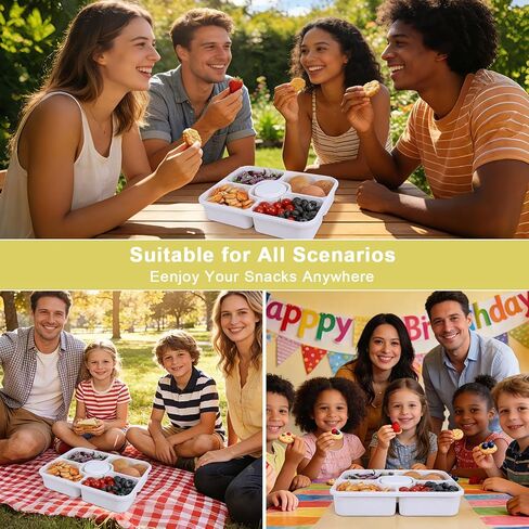 Large Snackle Box Container with Dip Container, 5 Compartments Snack Container with Lid and Handle, Veggie Fruit Divided Serving Tray for Party, Picnic, Dishwasher Safe, BPA-Free in Saudi Arabia
