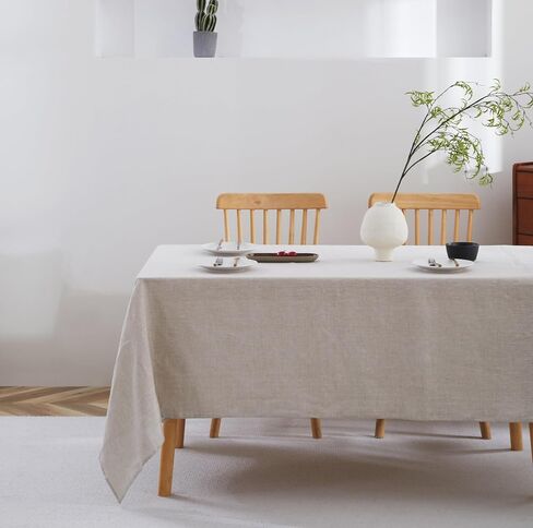 100% French Flax Linen Tablecloths Rectangle 120Lx60W Inch for Dinners, Parties, Easter, Halloween, Camping, Stone Washed, Textured, Machine Washable, 10-12 Sets (60''x120'', Natural Linen) in Kuwait