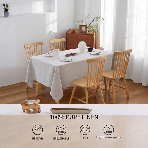 100% French Flax Linen Tablecloths Rectangle 120Lx60W Inch for Dinners, Parties, Easter, Halloween, Camping, Stone Washed, Textured, Machine Washable, 10-12 Sets (60''x120'', Natural Linen) in Kuwait
