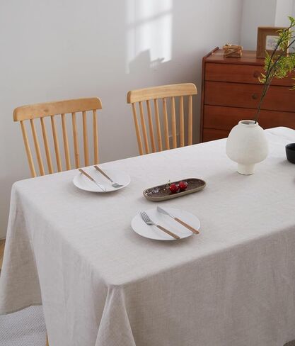 100% French Flax Linen Tablecloths Rectangle 120Lx60W Inch for Dinners, Parties, Easter, Halloween, Camping, Stone Washed, Textured, Machine Washable, 10-12 Sets (60''x120'', Natural Linen) in Kuwait