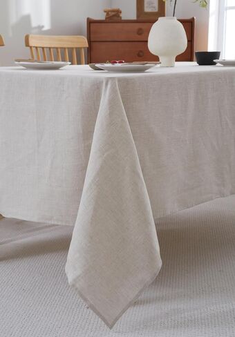 100% French Flax Linen Tablecloths Rectangle 120Lx60W Inch for Dinners, Parties, Easter, Halloween, Camping, Stone Washed, Textured, Machine Washable, 10-12 Sets (60''x120'', Natural Linen) in Kuwait
