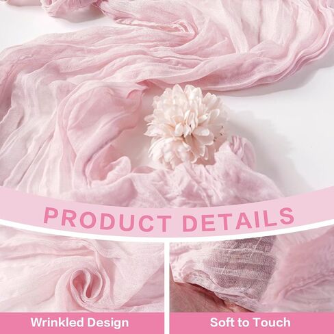 Cheesecloth Table Runner 17x108 Inch Semi Sheer Boho Fabric for Wedding Baby Shower Birthday Party Home Table Decor (Pink, 8 Pack - 17 x 108 inches) in Saudi Arabia