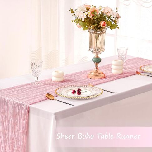Cheesecloth Table Runner 17x108 Inch Semi Sheer Boho Fabric for Wedding Baby Shower Birthday Party Home Table Decor (Pink, 8 Pack - 17 x 108 inches) in Saudi Arabia