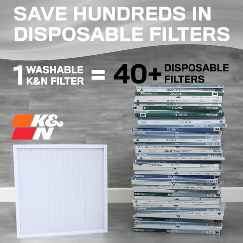 فلتر هواء فرن HVAC 14X30X1 من K&N، يدوم مدى الحياة، قابل للغسل، Merv 8، آخر فلتر HVAC ستشتريه على الإطلاق، يتنفس بأمان في المنزل أو المكتب، HVC-8-11430 in Kuwait