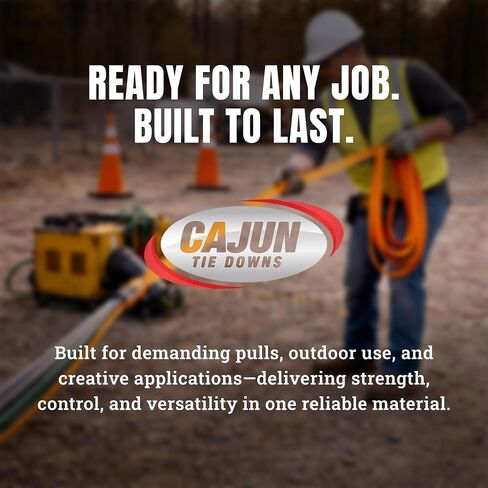 خط سحب Cajun Tie Downs - 1/2 بوصة، 1200 رطل، شريط سحب بوليستر مسطح، سحب سلك القناة، صنع في الولايات المتحدة الأمريكية، أسود، 500 قدم in Kuwait