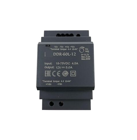 محول DDR-60L-12 بقدرة 60 وات DIN Rail DC-DC، وحدة إمداد طاقة معزولة من 18-75 فولت إلى 12 فولت 5 أمبير، مفتاح منظم الجهد من الدرجة الصناعية in Kuwait