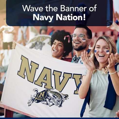 Navy Midshipmen College Sports Printed Flag - NCAA Licensed - Nylon - School Banner (White, Gold, Navy Blue) (3' x 5') in Kuwait