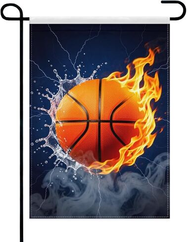 Fire Basketball Garden Flag 12x18 Inch Double Sided – Water Splash & Lightning Outdoor Yard Decoration for Sports Fans， Lawn & Patio in Kuwait