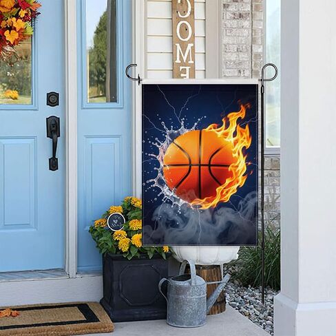 Fire Basketball Garden Flag 12x18 Inch Double Sided – Water Splash & Lightning Outdoor Yard Decoration for Sports Fans， Lawn & Patio in Kuwait